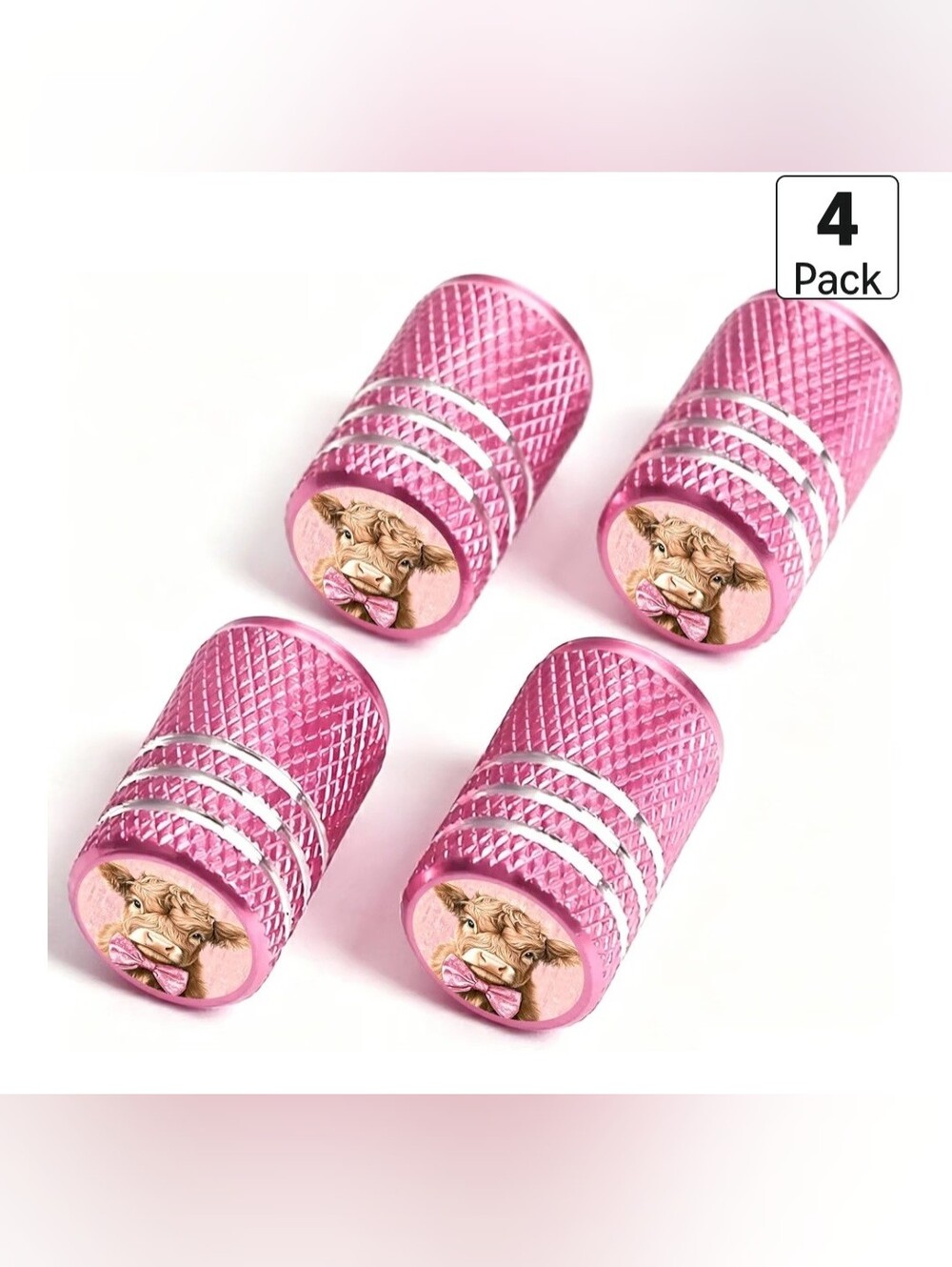 Pink Cow Print Tire Valve Caps - 4 Pack